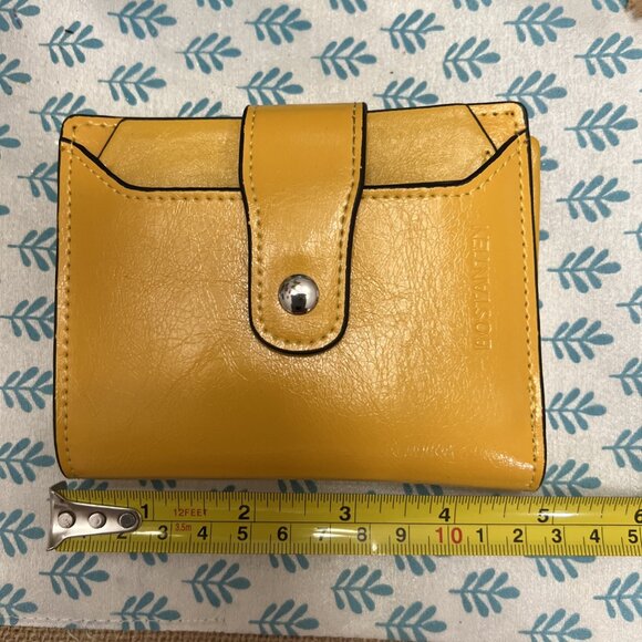 NWOT Bostanten Gold/Yellow Camel Leather Bifold Wallet with Zipper Coin Pocket - Picture 6 of 7